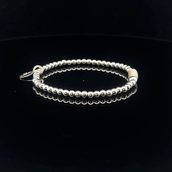 925 Sterling Silver Beaded Stretch Stacking Bracelet MOP Letter Initial W - Picture 4 of 6